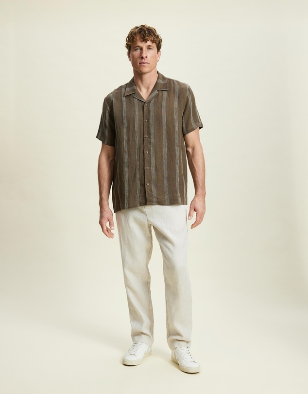 AERE - Linen Stripe Camp Collar Shirt