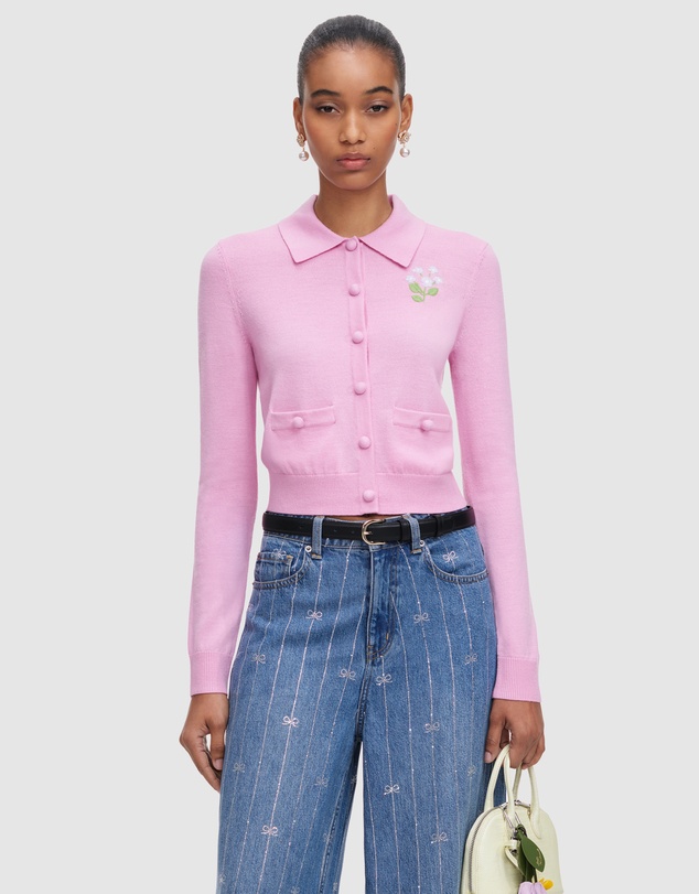 Self Portrait - Flower Embroidered Knit Cardigan