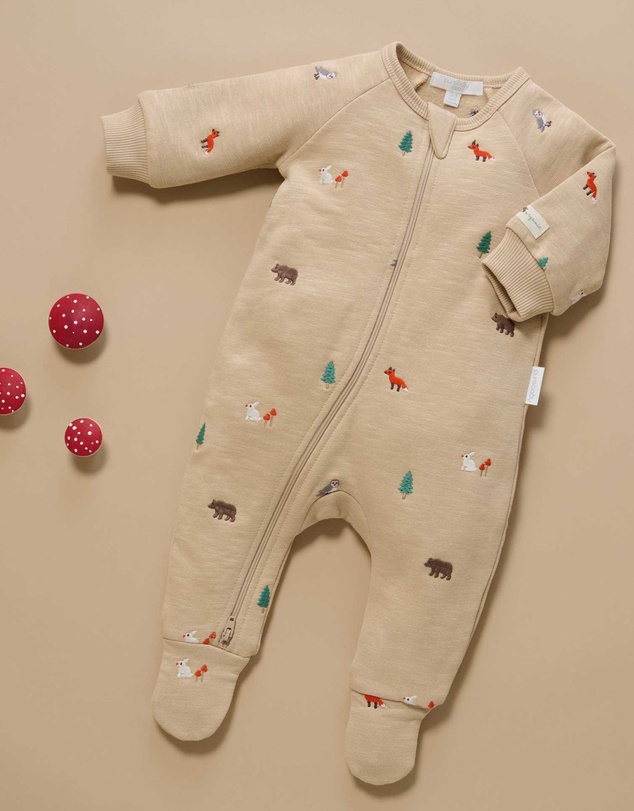 Purebaby - Embroidered Fleece Growsuit -Kids-Babies