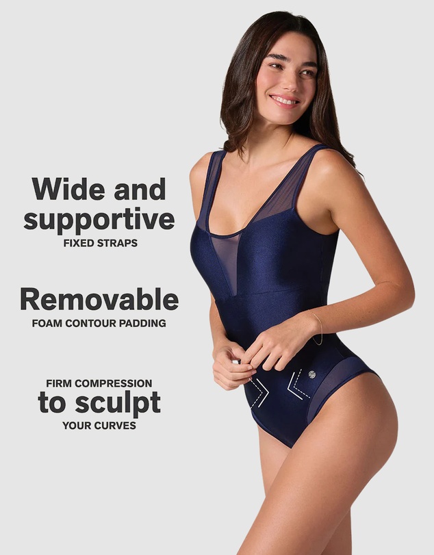 Leonisa - Padded Cup Shaping Swimsuit With Mesh Plunge