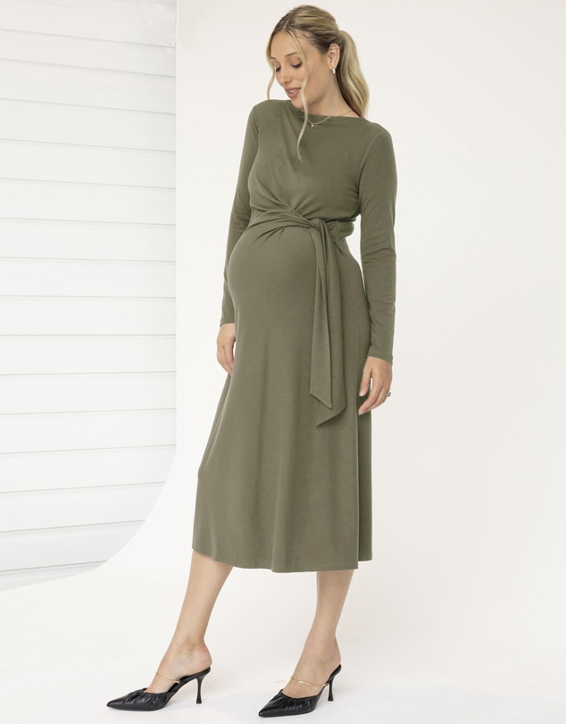 Angel Maternity - Nina Maternity Side Tie Dress – Dusty Olive