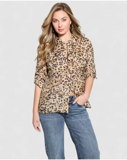 GUESS - Cheetah Print Enora Equipment Shirt