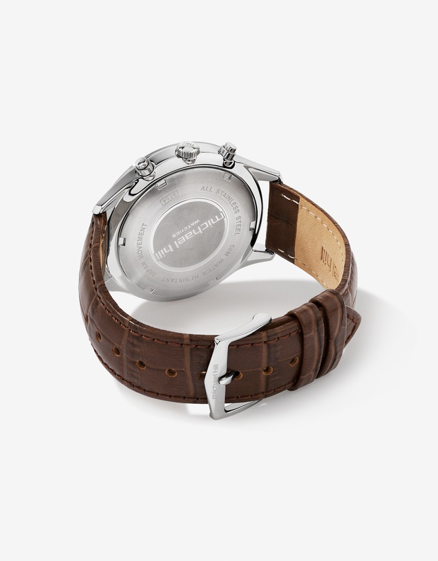 Michael Hill - Men's Chronograph Watch in Stainless Steel & Brown Leather
