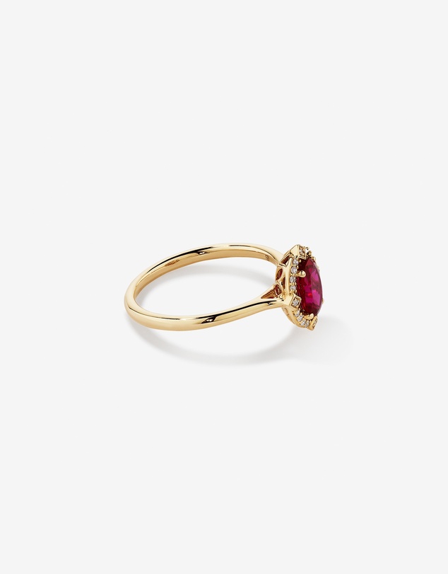Michael Hill - Oval Cut Created Ruby and Diamond Halo Ring in 10kt Yellow Gold