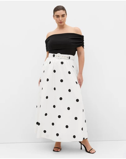 City Chic - Plus size Anita Off Shoulder Spot Print Dress - white