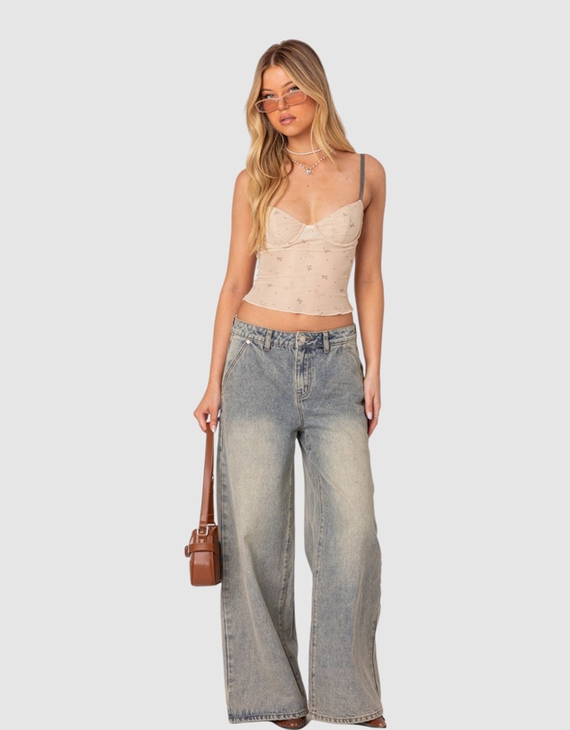 EDIKTED - Nicola Sheer Mesh Printed Bra Top
