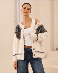 Esther & Co - Elyska Cardigan - Beige Print