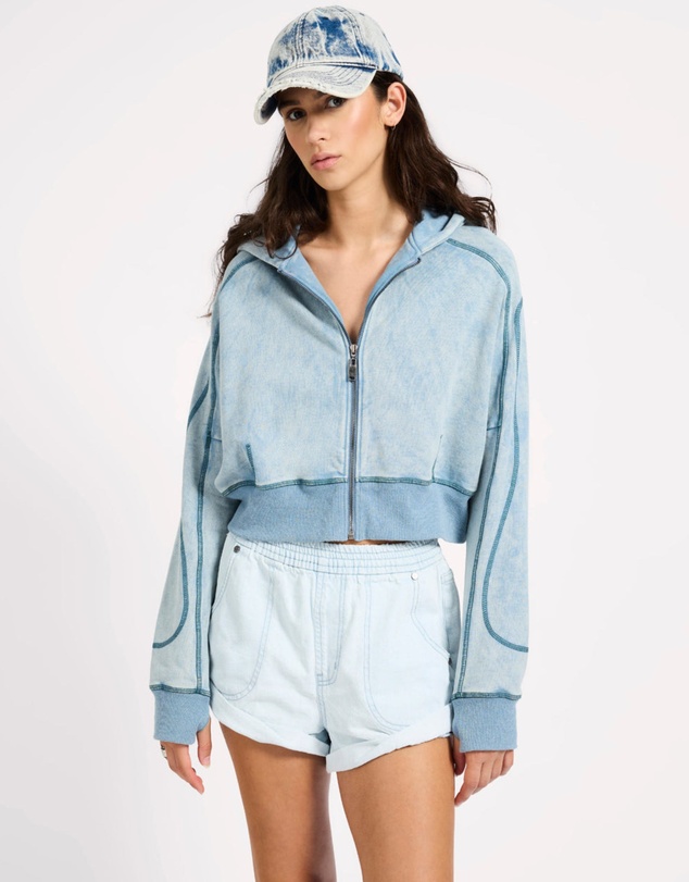 ONE TEASPOON - Cropped Fleece Zip Hoody - Washed Blue