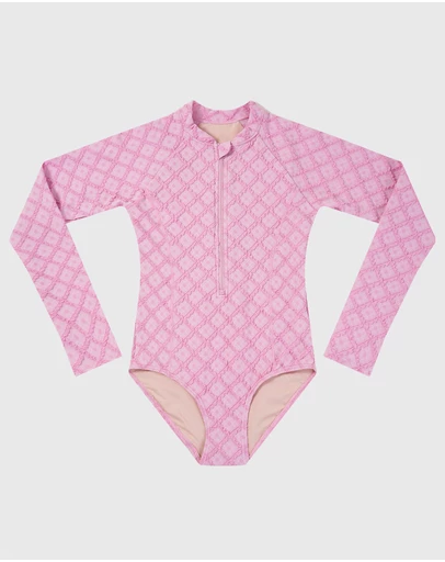 Aqua Blu Kids - Stepping Stones Pink Long Sleeve One Piece - Teens