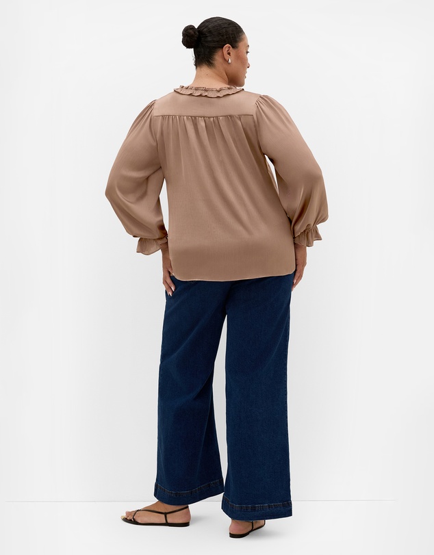 City Chic - Plus size Maia Ruffle V Neck Top - almond