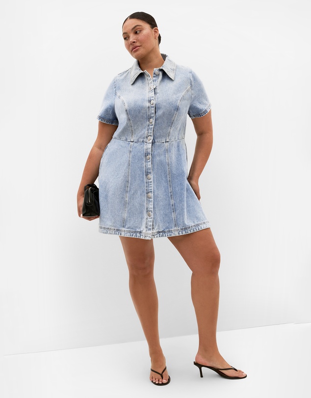 City Chic - Plus size Leia Cotton Denim Mini Dress - light wash
