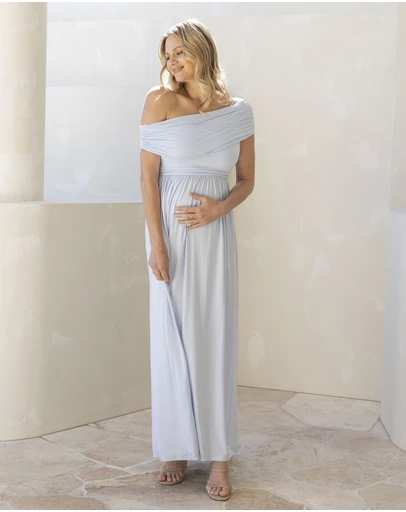 Angel Maternity - Ariana Maxi Maternity Moon Dress in Baby Blue