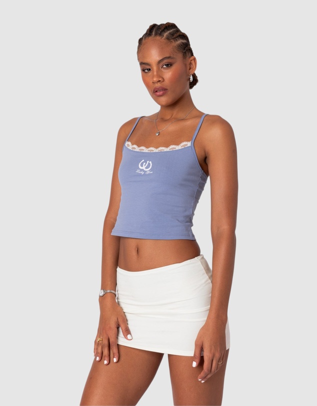 EDIKTED - Lucky Girl Lace Trim Tank Top