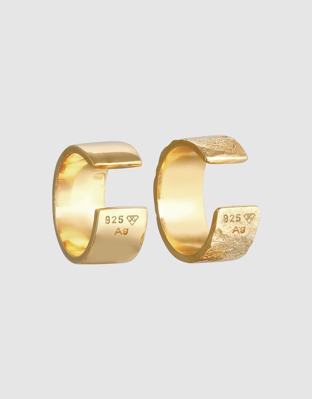 Elli Jewelry - Earrings Earcuff Set Hammered Classic in 925 Sterling Silver Gold Plated