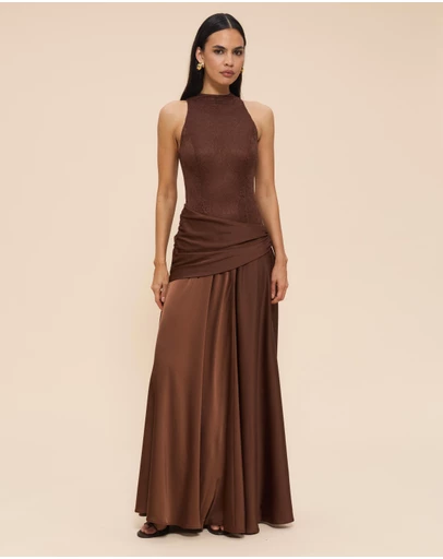 CHANCERY - Layla High Neck Lace Panelled Maxi Dress