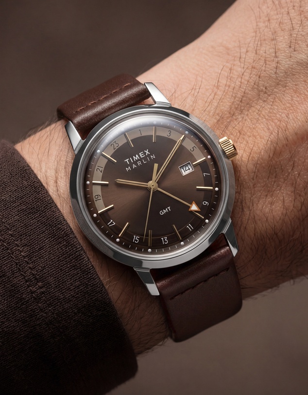 TIMEX - Marlin® GMT 40mm Dual Time Leather Strap Watch