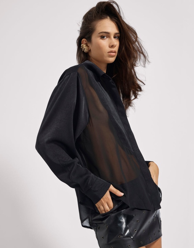 ONE TEASPOON - Sheer Panel Tuxedo Shirt - Black