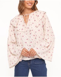 Petal & Pup - Denise Ruffle Neck Blouse - Ivory Floral