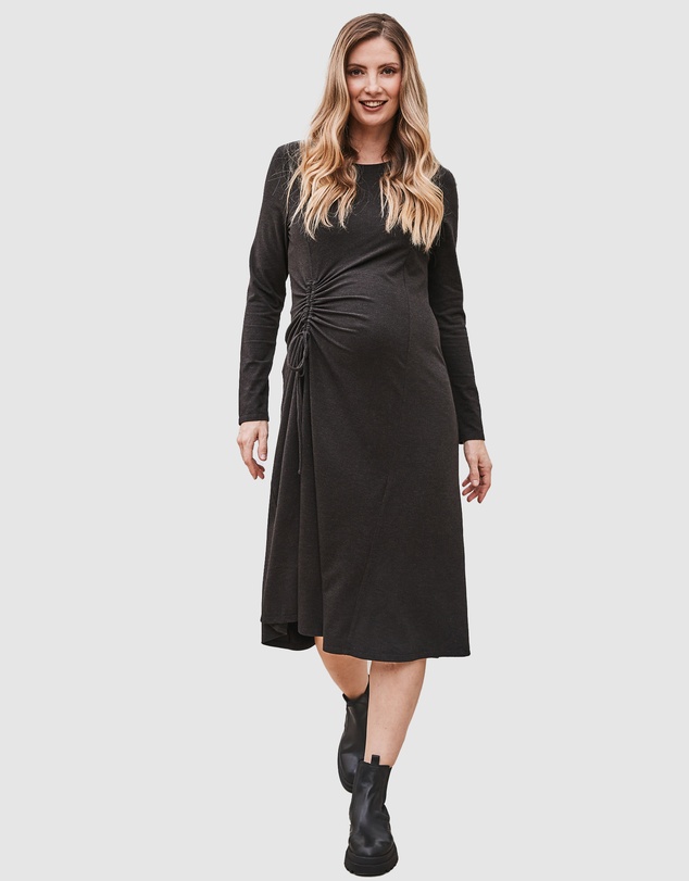 Angel Maternity - Eloise Maternity Waffle Knit Dress in Charcoal