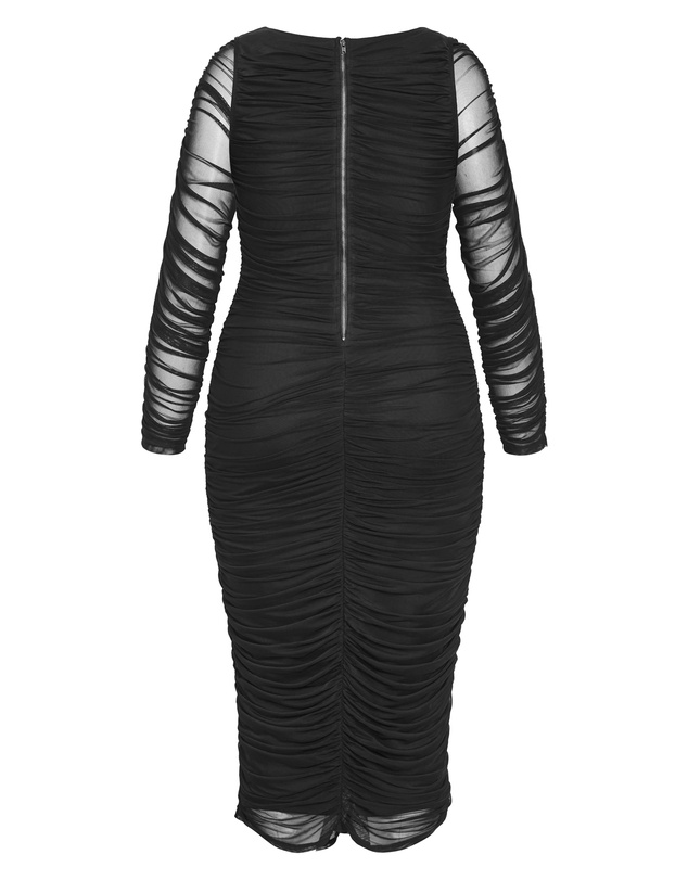 City Chic - Plus size Halo Long Sleeve Midi Dress - black