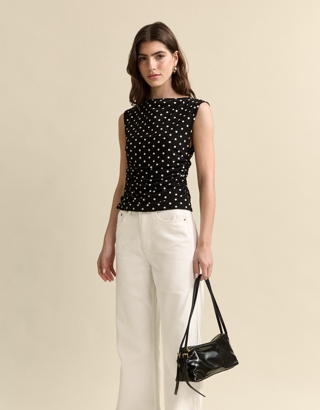 MVN - Rouched Side Polka Dot Top