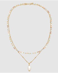 Elli Jewelry - Necklace Layer Beads Pastel with Freshwater Pearls in 925 Sterling Silver Gold Plated