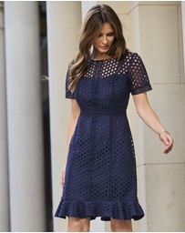 Sosandar - Luxe Lace Detail Fit & Flare Dress