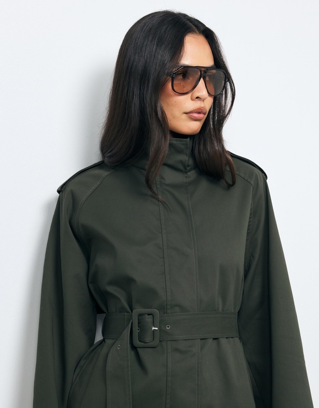 AERE - Sadie Funnel Neck Crop Trench Coat