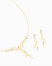 Lovisa - Gold Plated Cubic Zirconia Vine Drop Earrings & Necklace Set