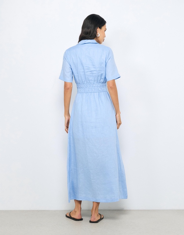 AERE - Ada Shirred Waist Linen Shirt Dress