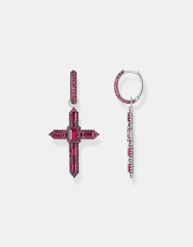 THOMAS SABO - Single Cross hoop earring with ruby red stones