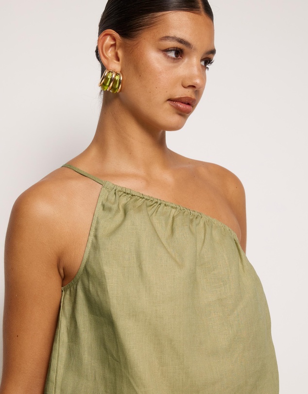 AERE - Linen Gathered One Shoulder Top