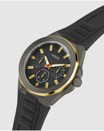 GUESS - Multifunction Gold-Tone 46mm Black Dial and Silicone Strap Men's Watch