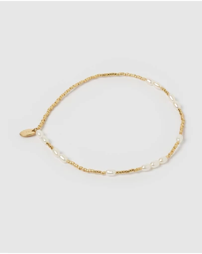 Arms Of Eve - Poppy Pearl and Glass Beaded Anklet - Gold