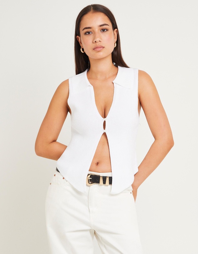 Subtitled - Meryl Ribbed Collar Knit Top