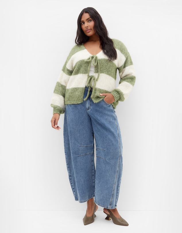 City Chic - Willow Stripe Tie Cardigan