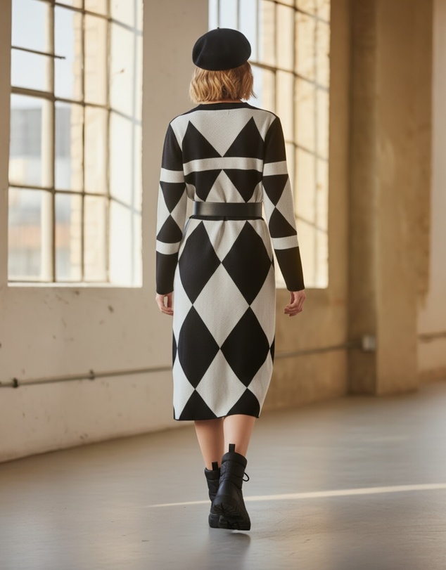 Mossée - Aurelia Geometric A line Knit Dress