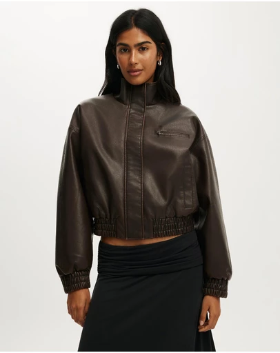 Cotton On - Easton Faux Leather Bomber Jacket