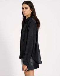 ONE TEASPOON - Sheer Panel Tuxedo Shirt - Black
