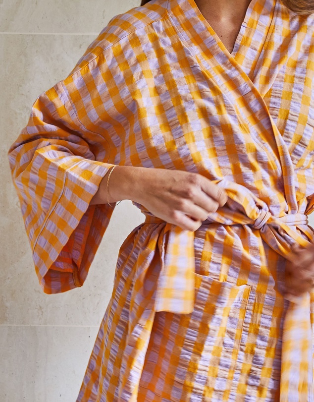 Mosey Me - Kumquat Bloom Seersucker Short Robe