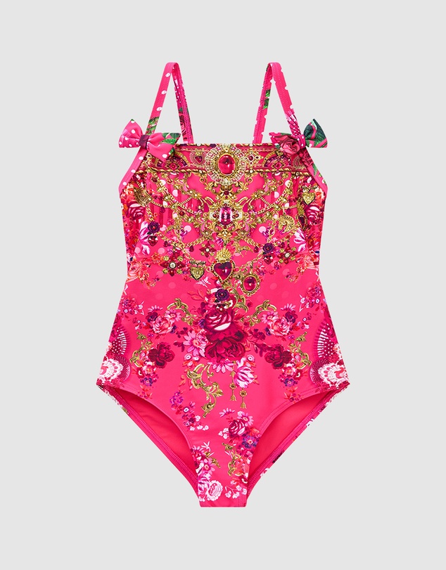 Camilla - Straight Neck One Piece With Bows - Kids-Teens
