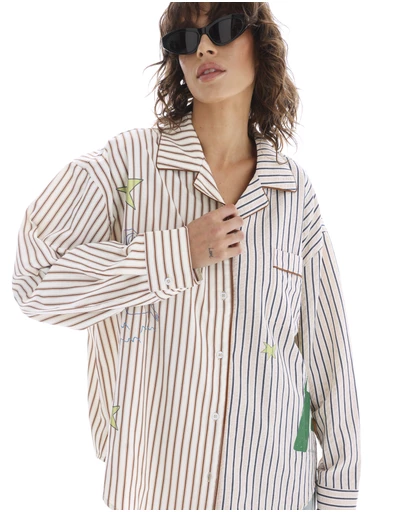 THE TALES - Half n Half Illustrated Muse Stripe Shirt