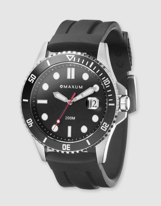Maxum - Prince Black Dial & Silicone Band & Silver Tone Case