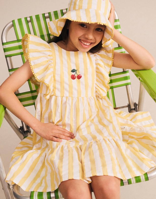 Huxbaby - Sunshine Stripe Cherry Embroidery Dress - ICONIC EXCLUSIVE - Babies-Teens
