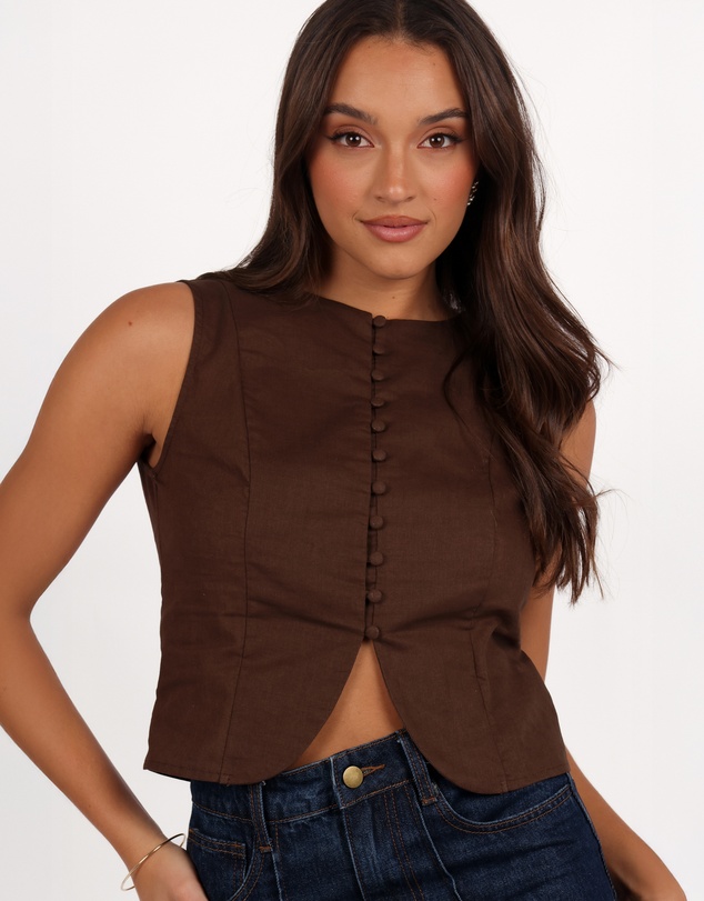 Petal & Pup - Daniella Linen Vest - Chocolate Brown