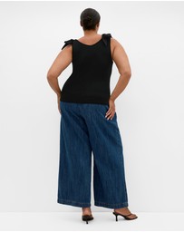 City Chic - Plus size Emma Bow Rib Tank - black