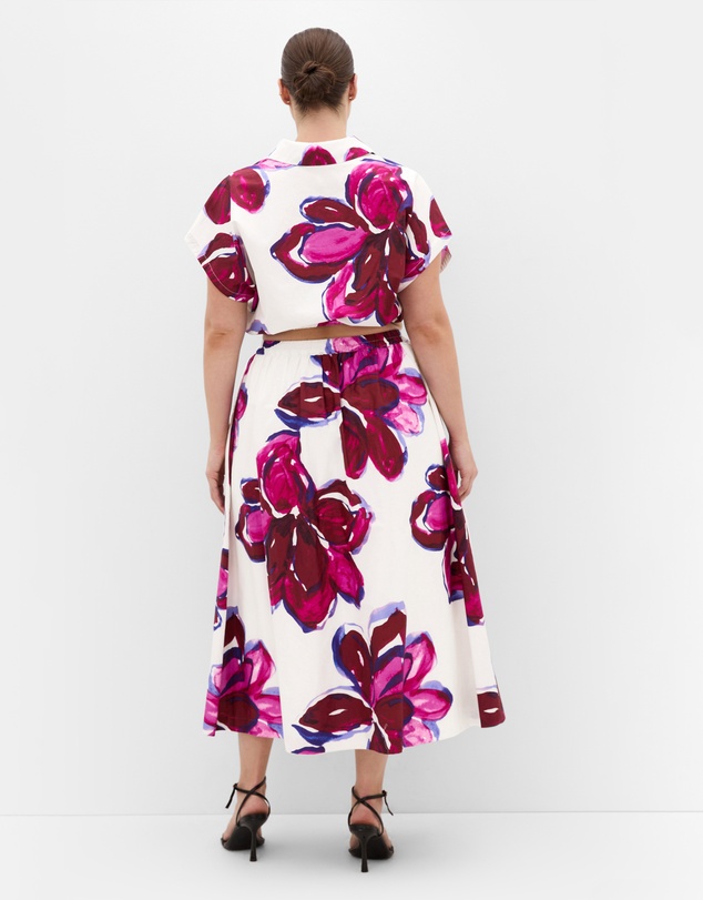 City Chic - Plus Size Holiday Bloom Print Midi Skirt - white