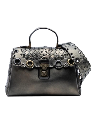 Pre-Loved by Azura Reborn - Pre-Loved Small Intrecciato Trimmed Metallic Nappa Grommet Piazza Satchel