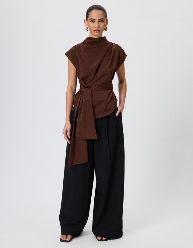 Tussah - Violet Drape Tie Detail Satin Top