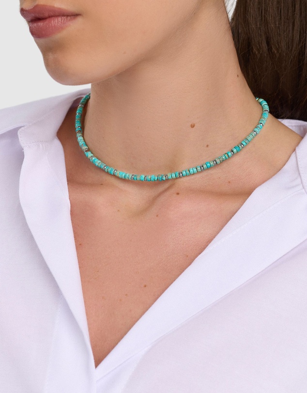 Nialaya Jewellery - Heishi Turquoise Choker with Silver